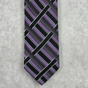 Croft & Barrow Purple‎ Black Plaid Tartan Geometric Silk Men's Neck Tie